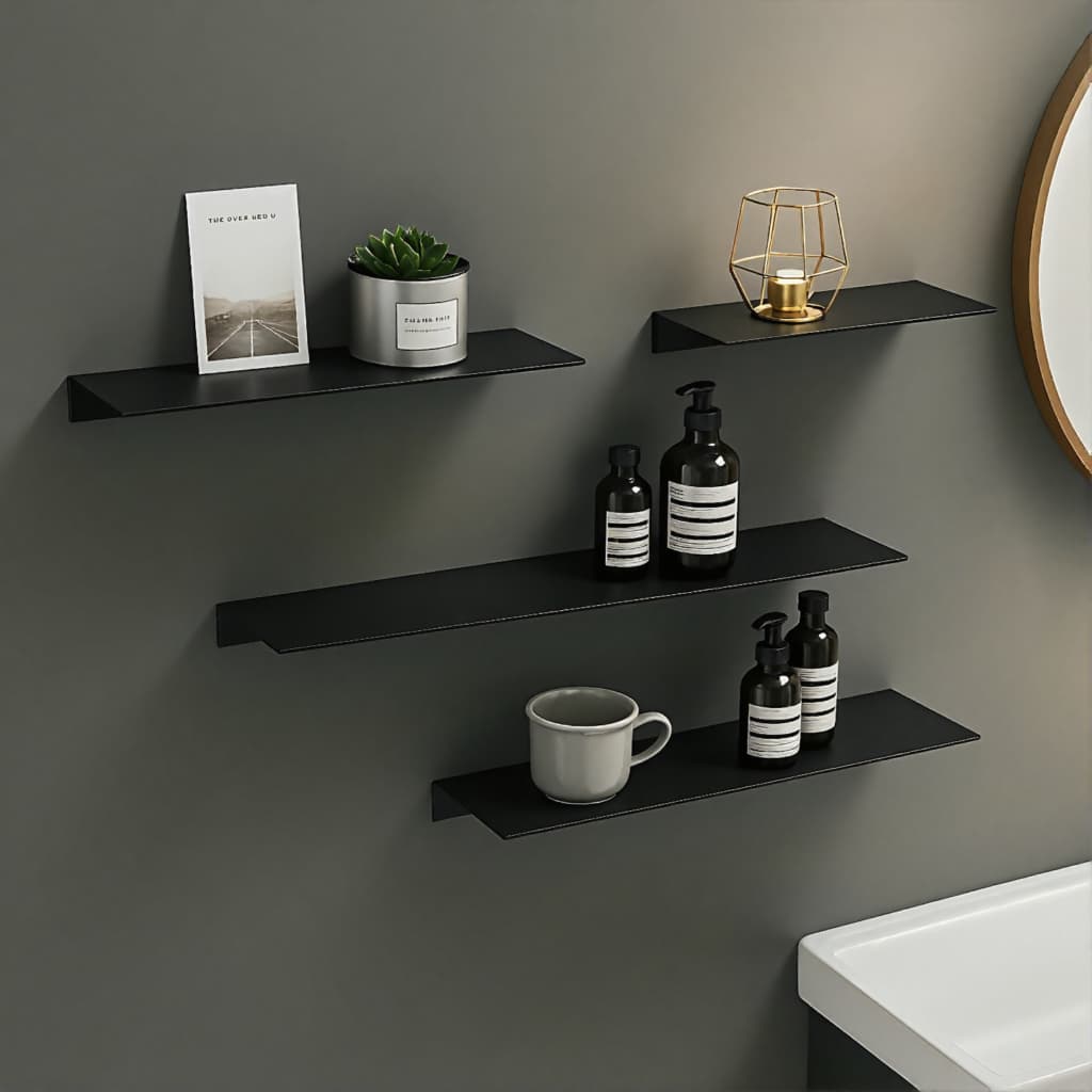 Étagère Murale MINIMALISTE Salle de bain – Aluminium Spatial | Fixation avec ou sans perçage